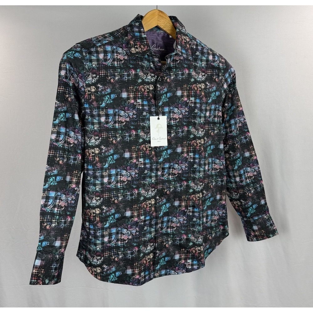 Robert Graham Button-Up Shirt Mens Large Black Paisley Floral Art Flip Cuff LS